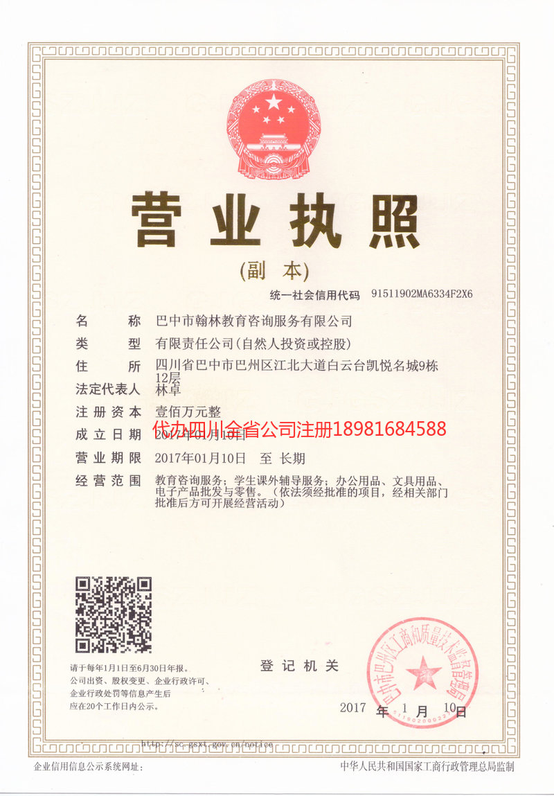 雅安市雅安市翰林教育咨询服务有限公司